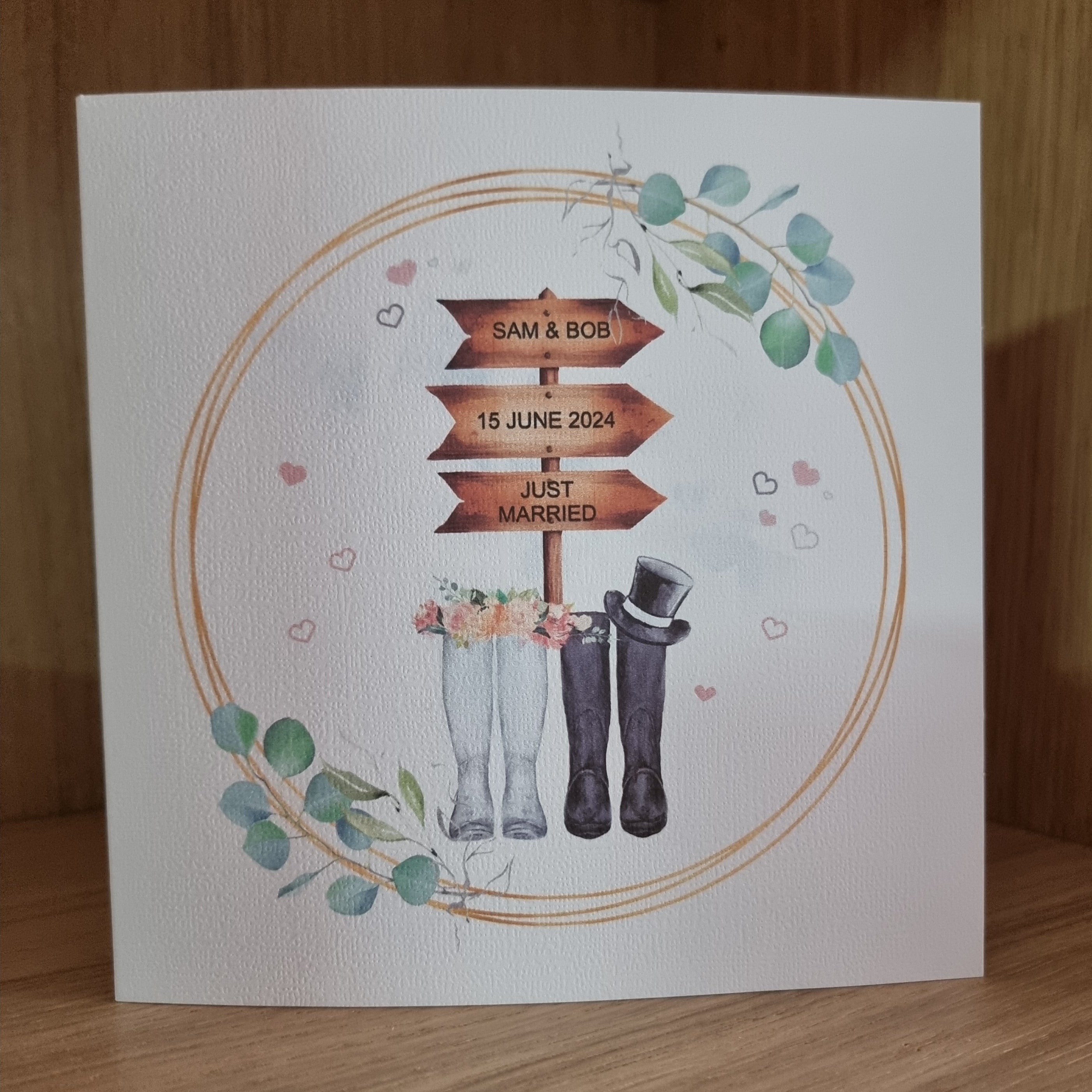Personalised Wedding Card - Sign Posts - Wellies