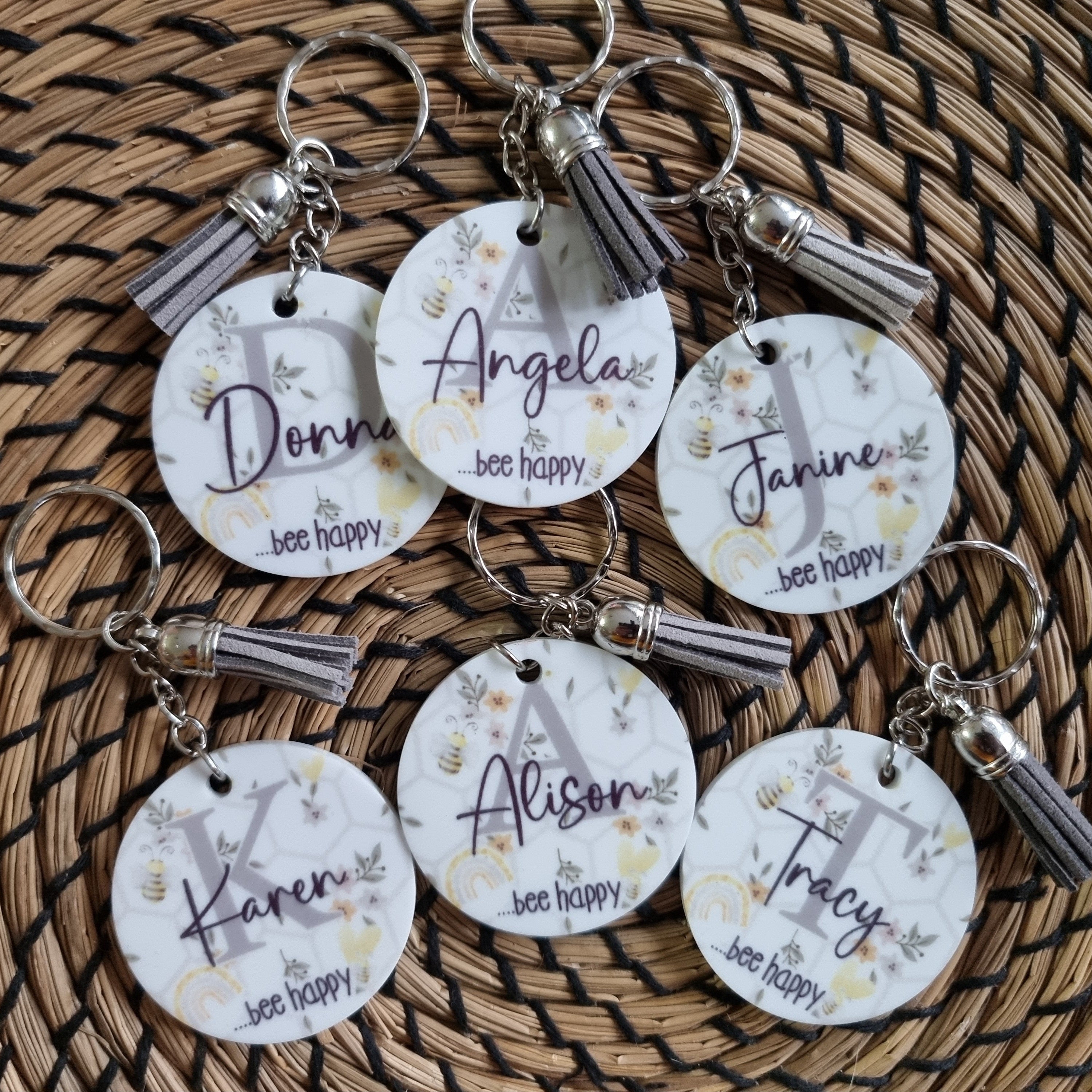 Bee Happy Personalised Key Chain
