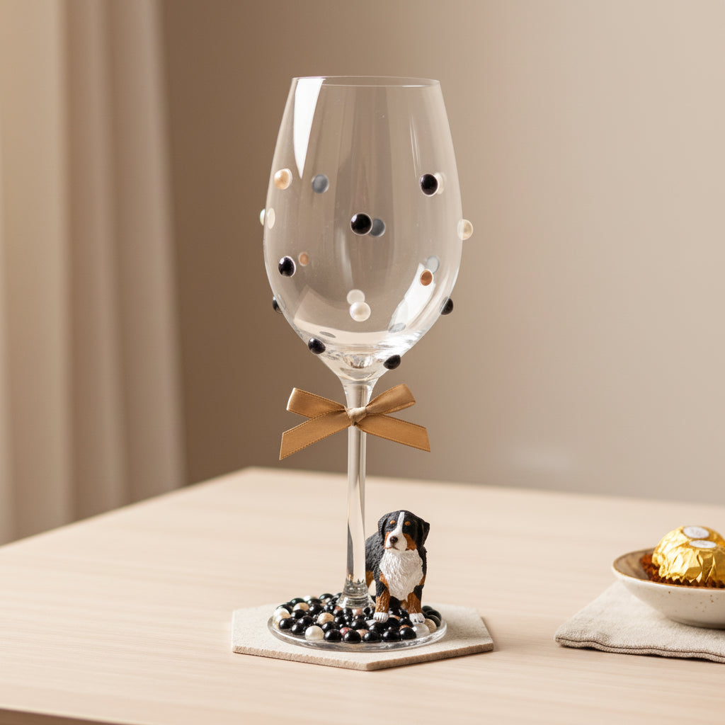 Bernese Mountain Dog Hand Decorated Wine Glass