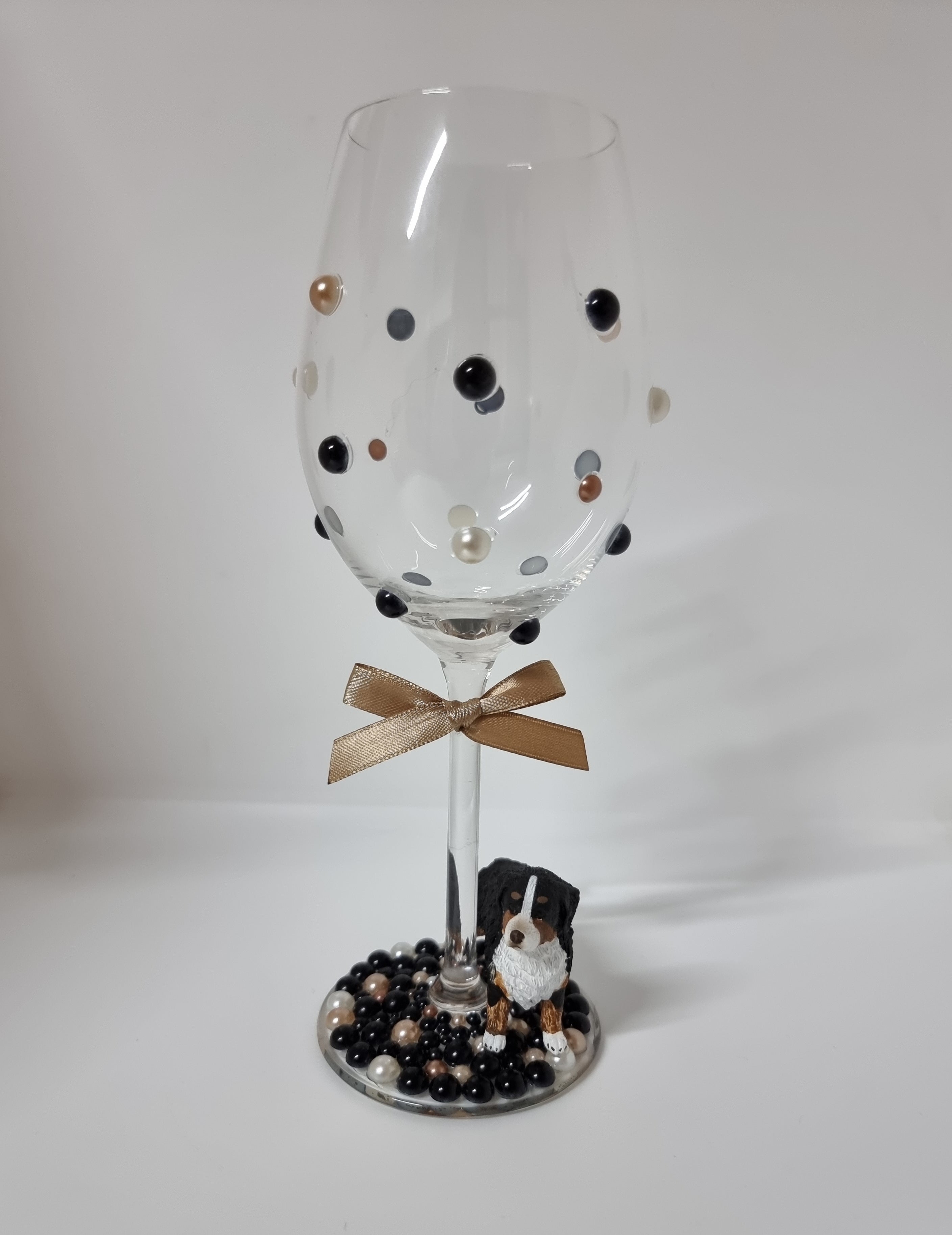 Bernese Mountain Dog Hand Decorated Wine Glass