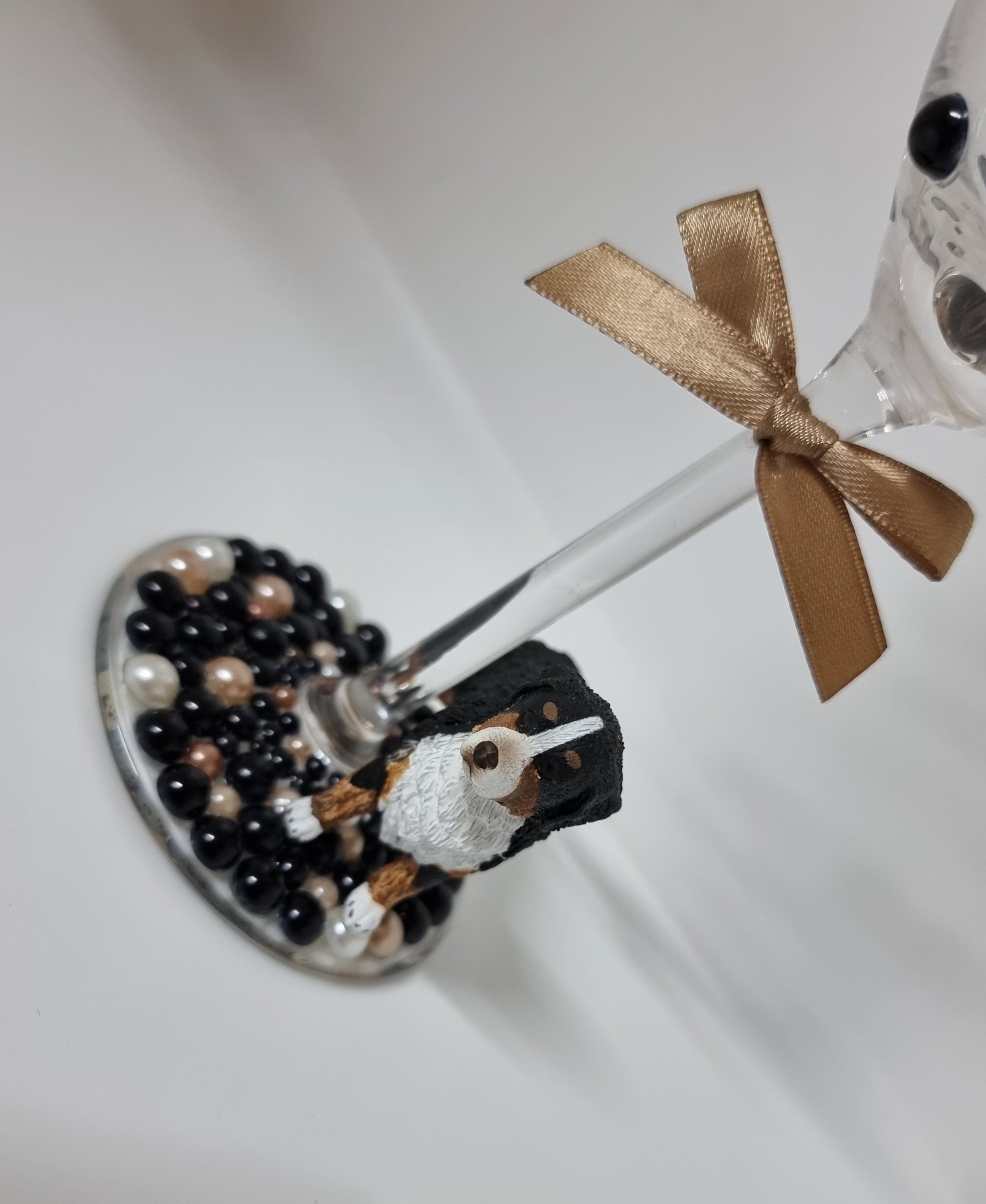 Bernese Mountain Dog Hand Decorated Wine Glass