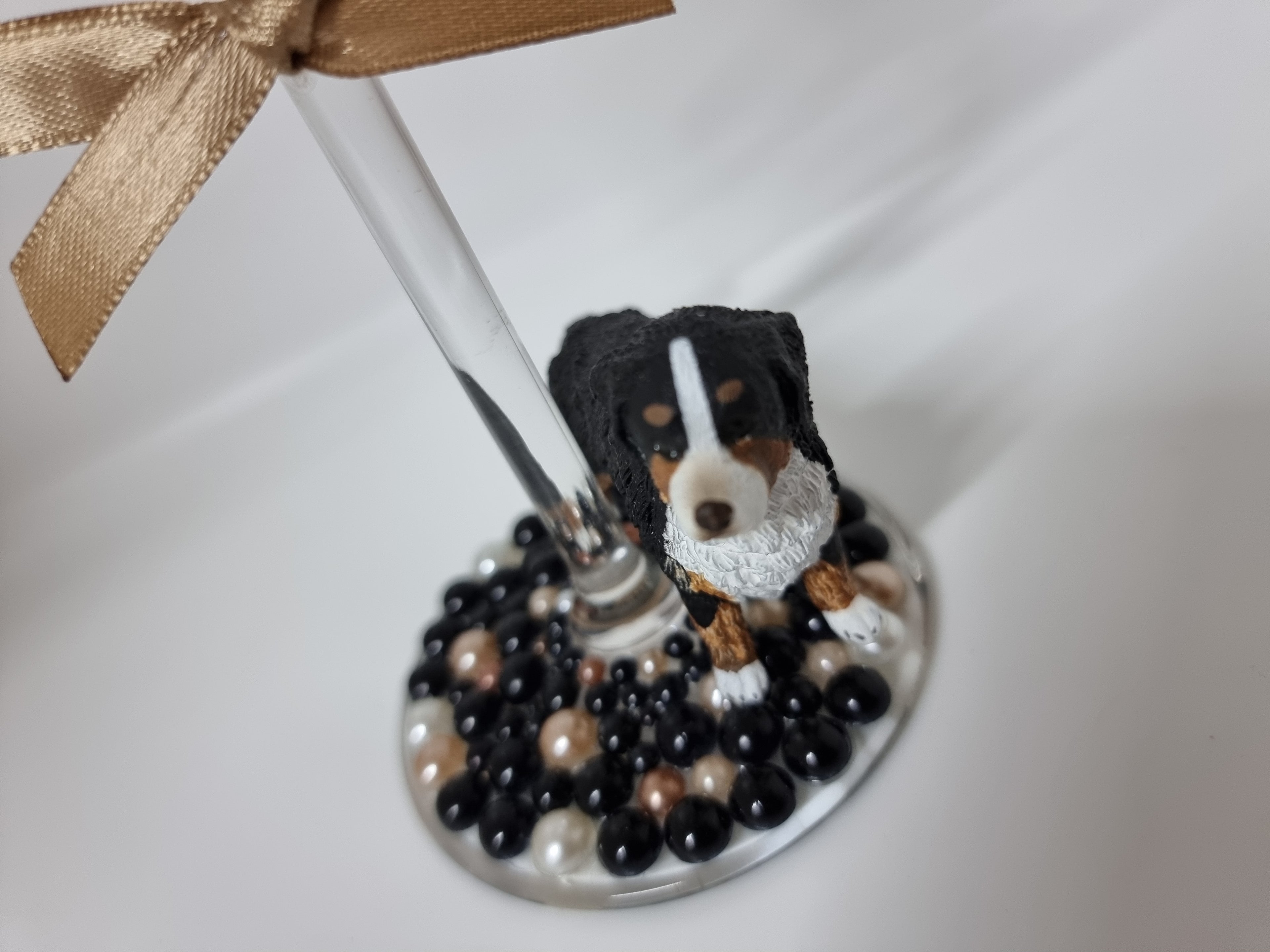 Bernese Mountain Dog Hand Decorated Wine Glass