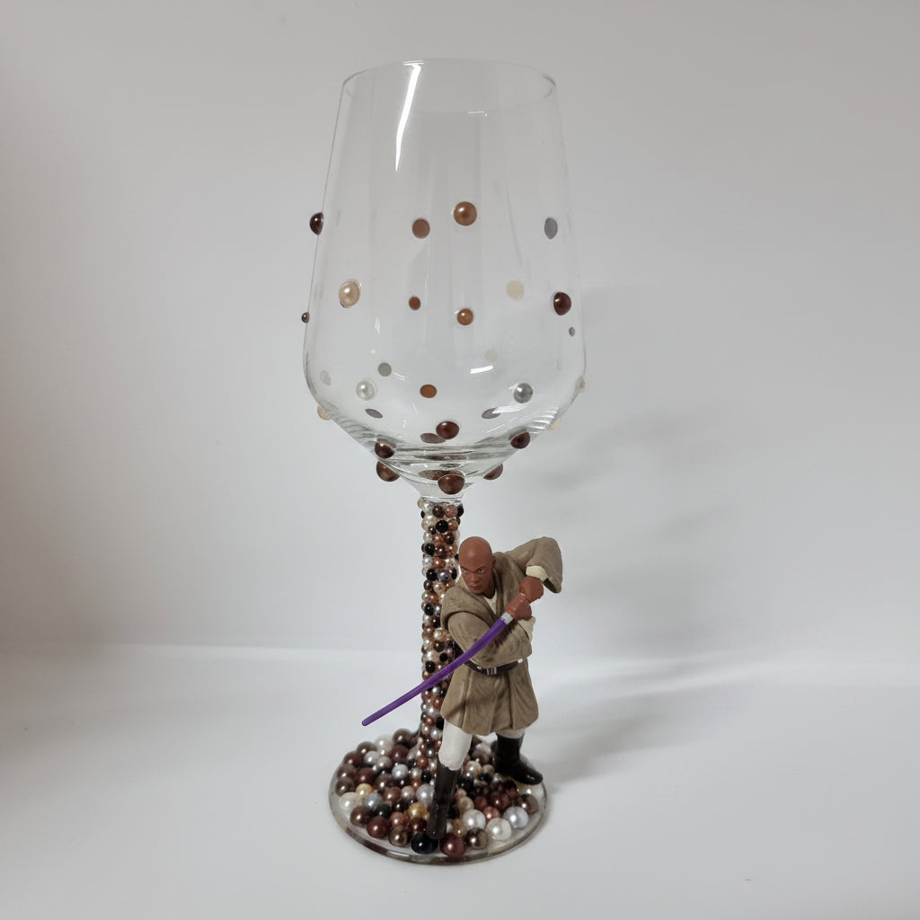 Hand Decorated Character Inspired Wine Glass - Unique Handmade Gift - Mace Windu