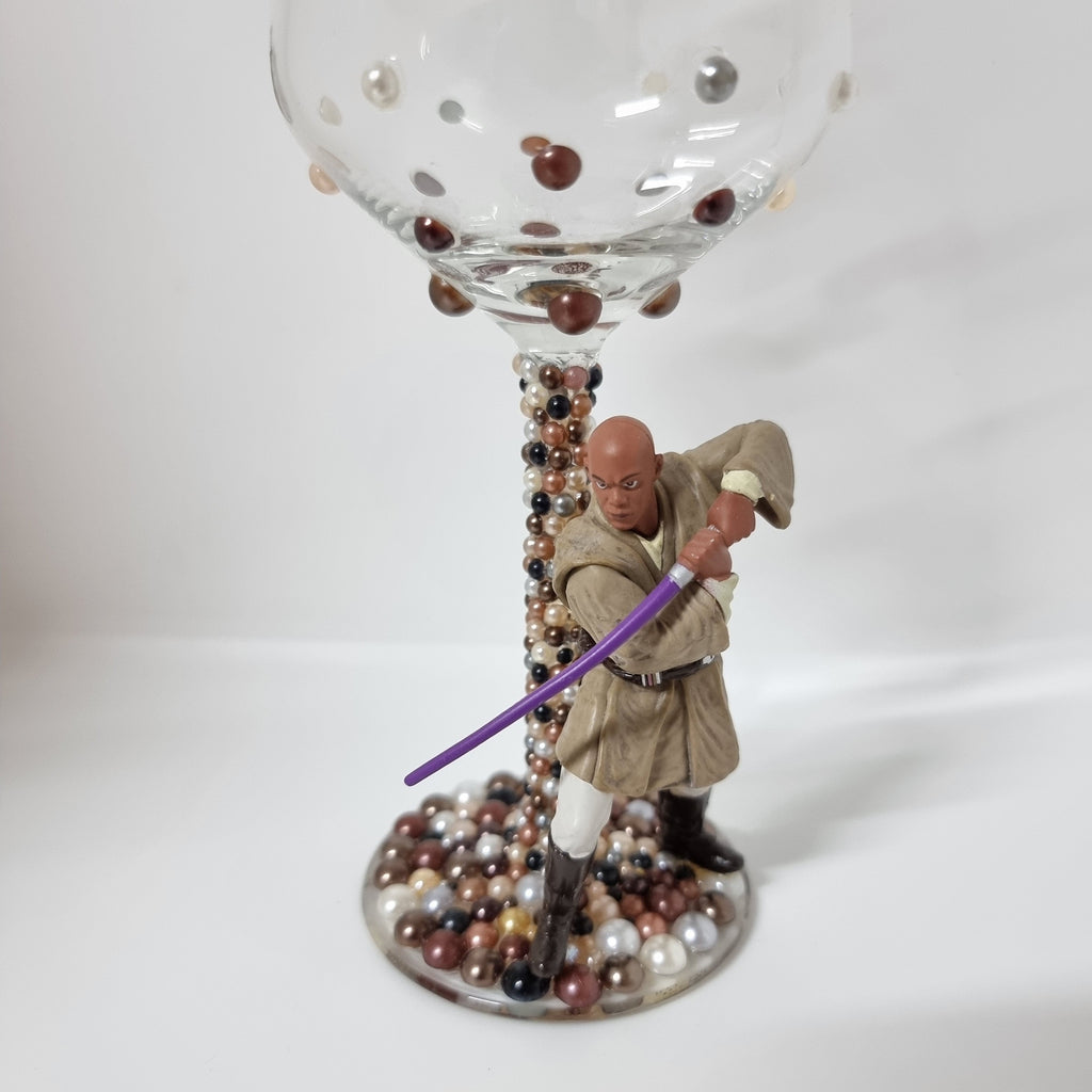 Hand Decorated Character Inspired Wine Glass - Unique Handmade Gift - Mace Windu