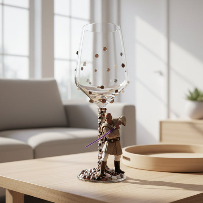 Hand Decorated Character Inspired Wine Glass - Unique Handmade Gift - Mace Windu