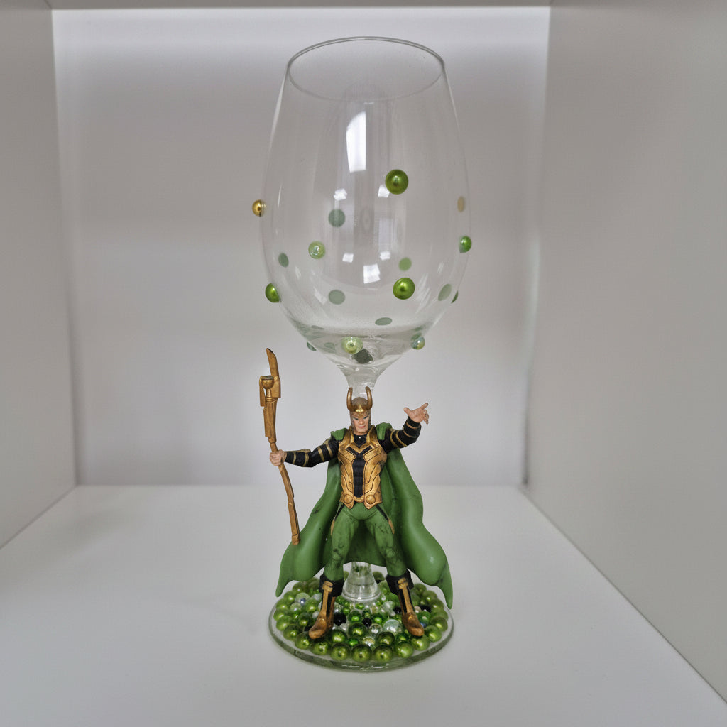 Loki - Hand Decorated Wine Glass