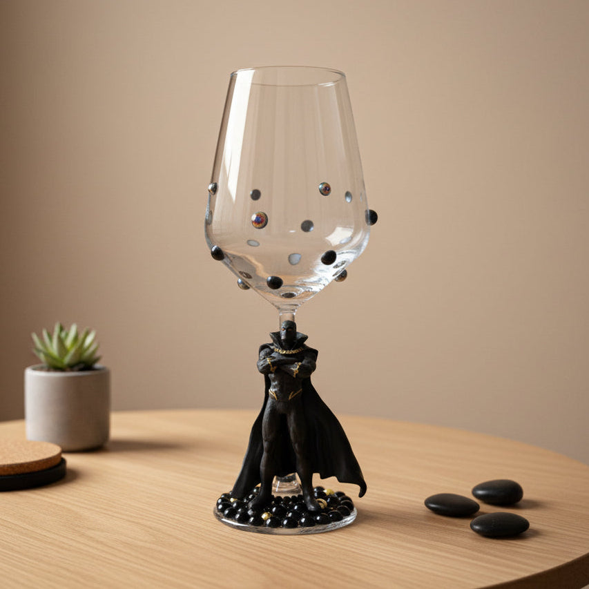 Black Panther - Hand Decorated Wine Glass