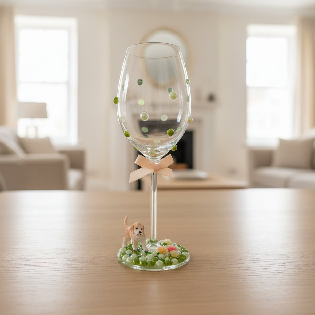 Retriever Puppy Hand Decorated Wine Glass