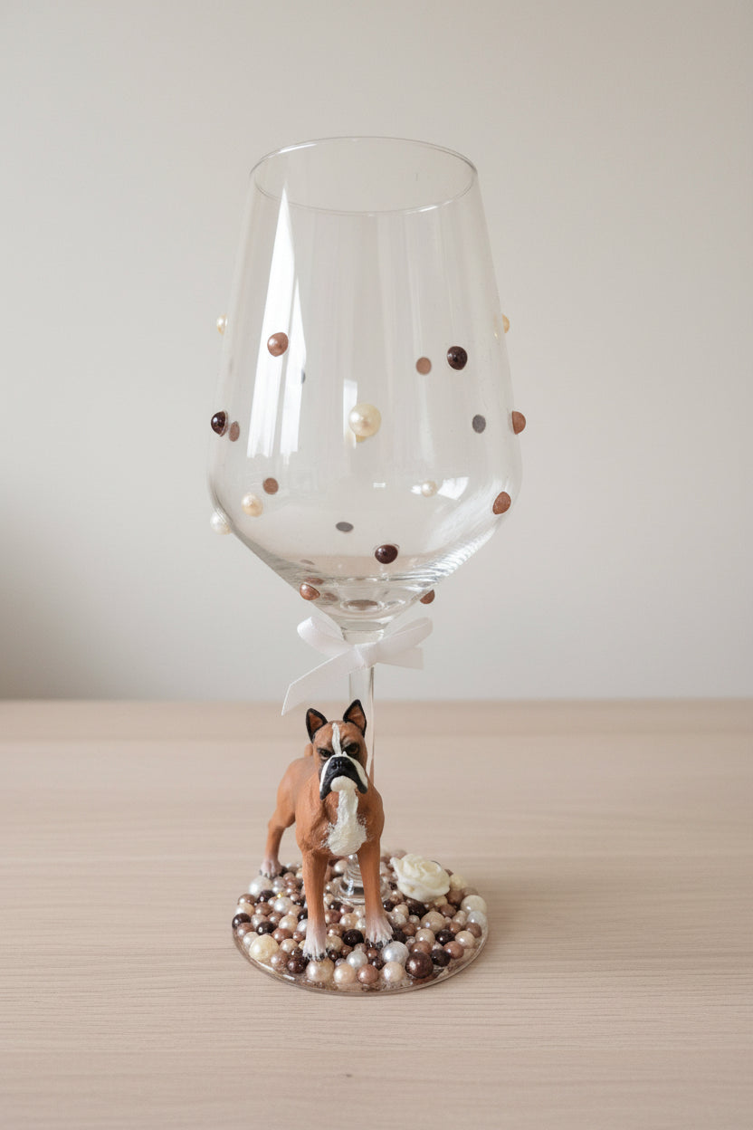 Boxer Hand Decorated Wine Glass