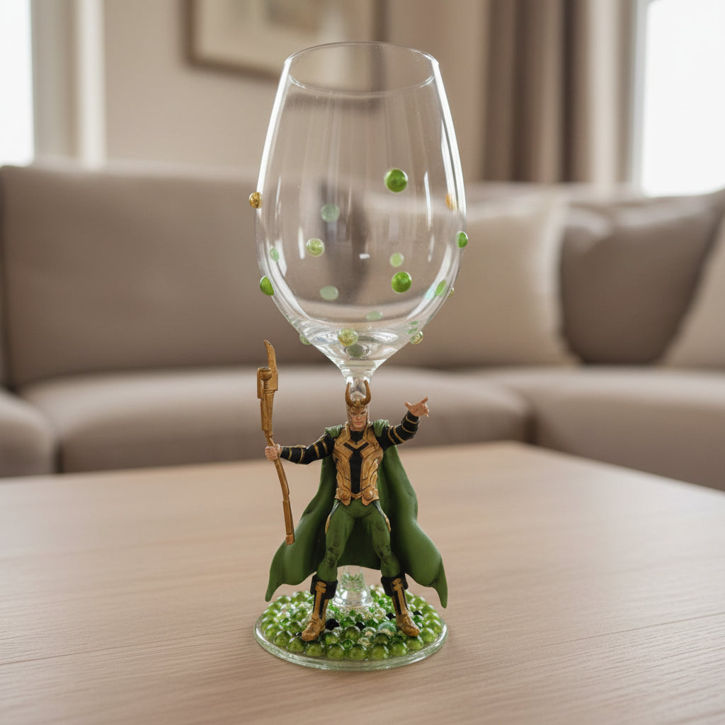 Loki - Hand Decorated Wine Glass