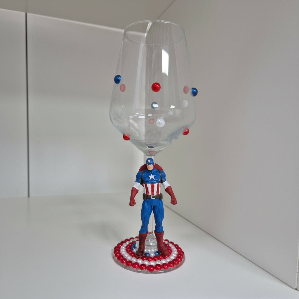 Captain America - Hand Decorated Wine Glass