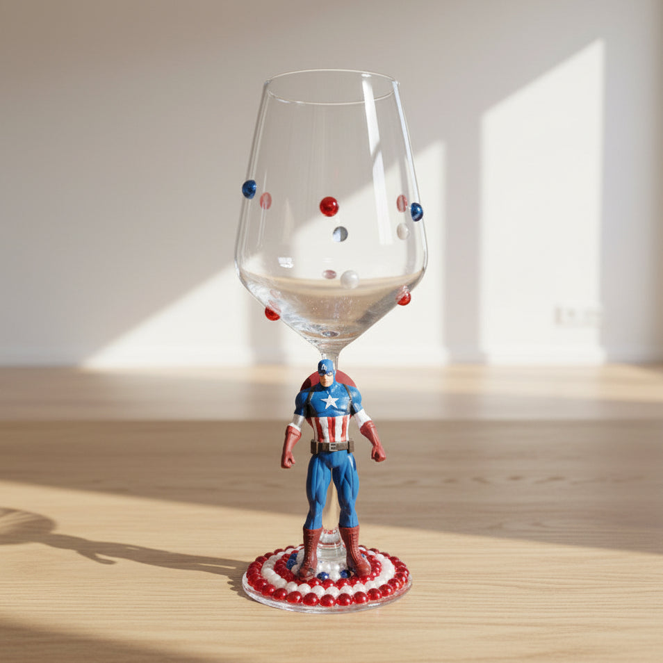 Captain America - Hand Decorated Wine Glass