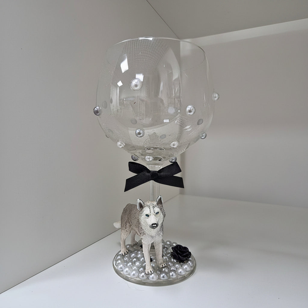 Large Husky Hand Decorated Glassware