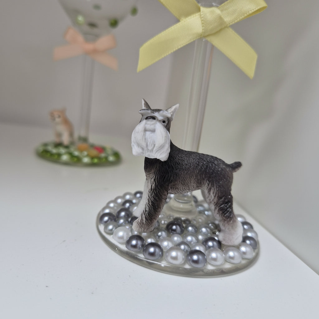 Schnauzer Hand Decorated Wine Glass
