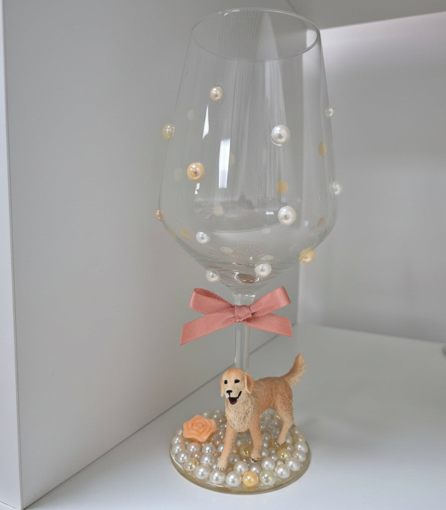 Golden Retriever Hand Decorated Wine Glass