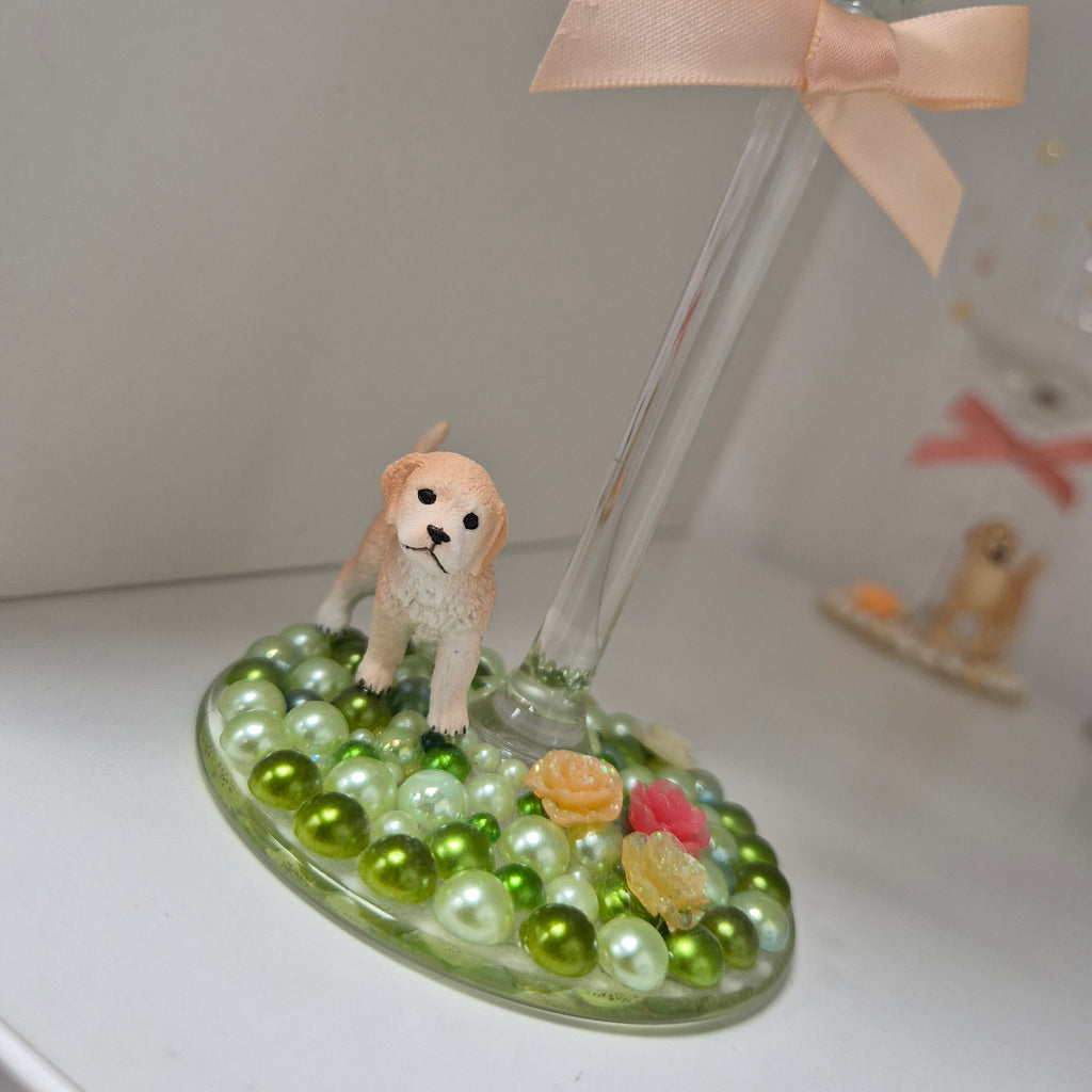 Retriever Puppy Hand Decorated Wine Glass