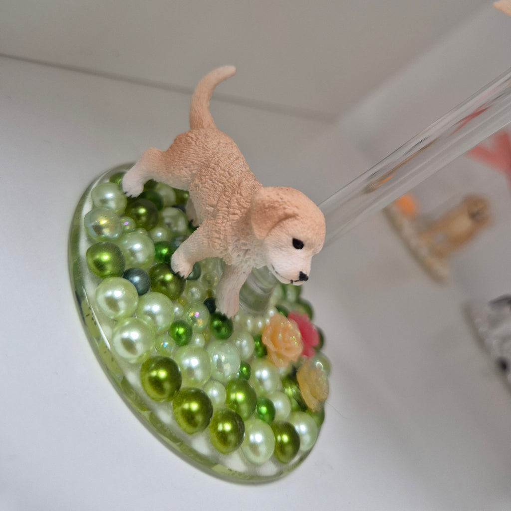 Retriever Puppy Hand Decorated Wine Glass