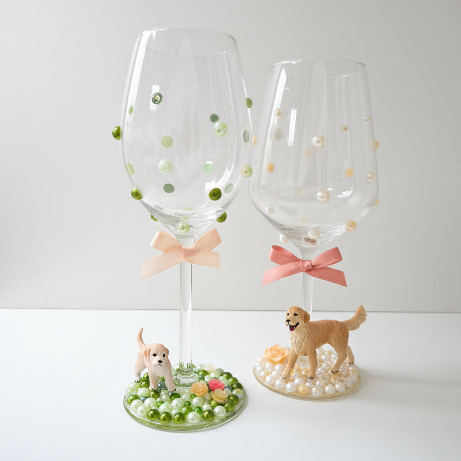 Retriever Puppy Hand Decorated Wine Glass