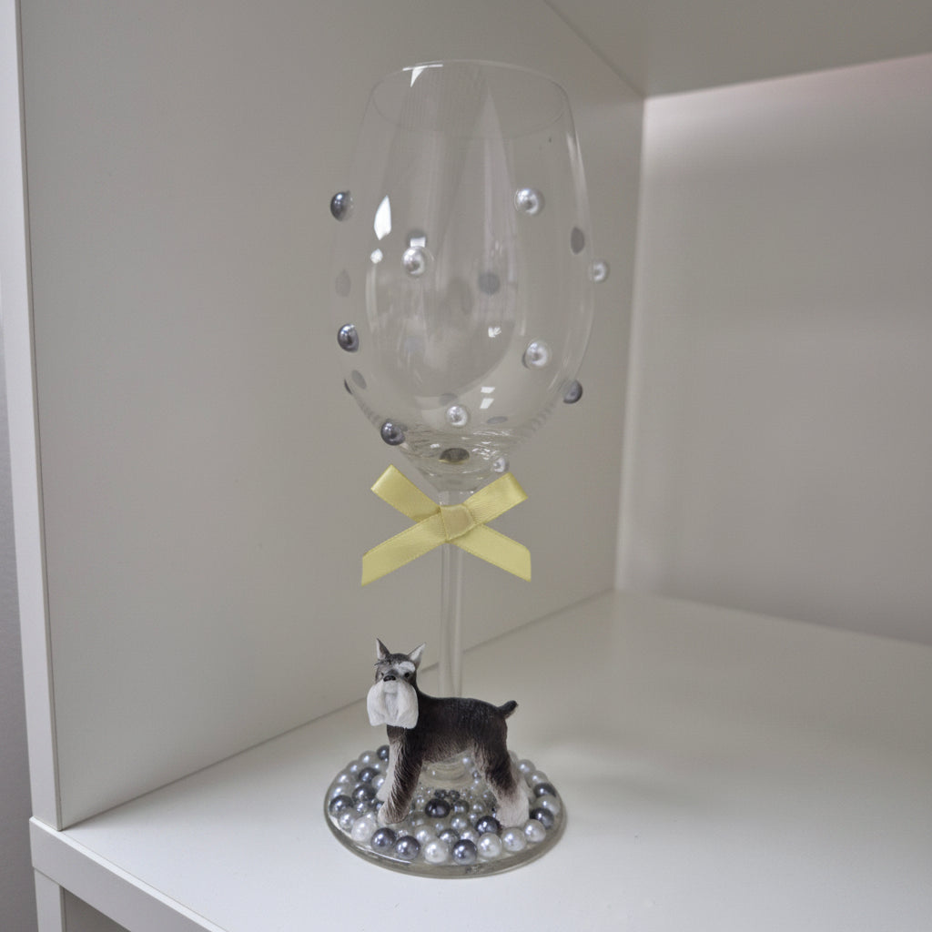 Schnauzer Hand Decorated Wine Glass