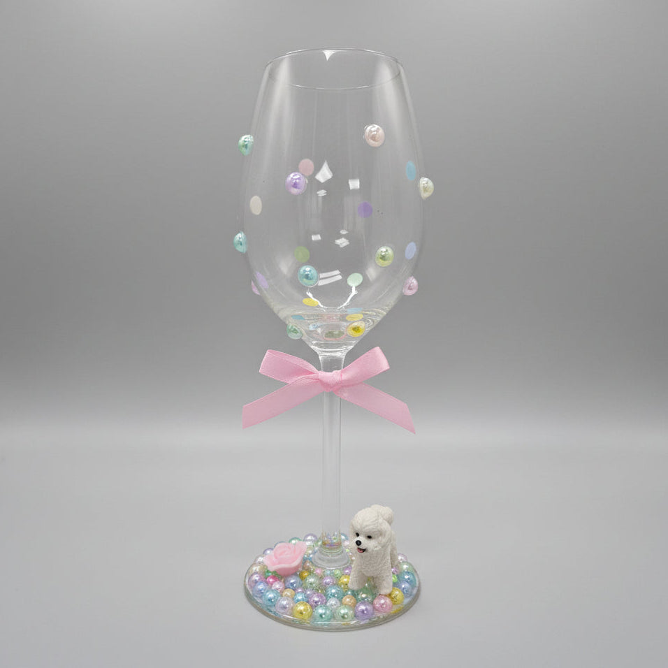 Bichon Frise Hand Decorated Wine Glass