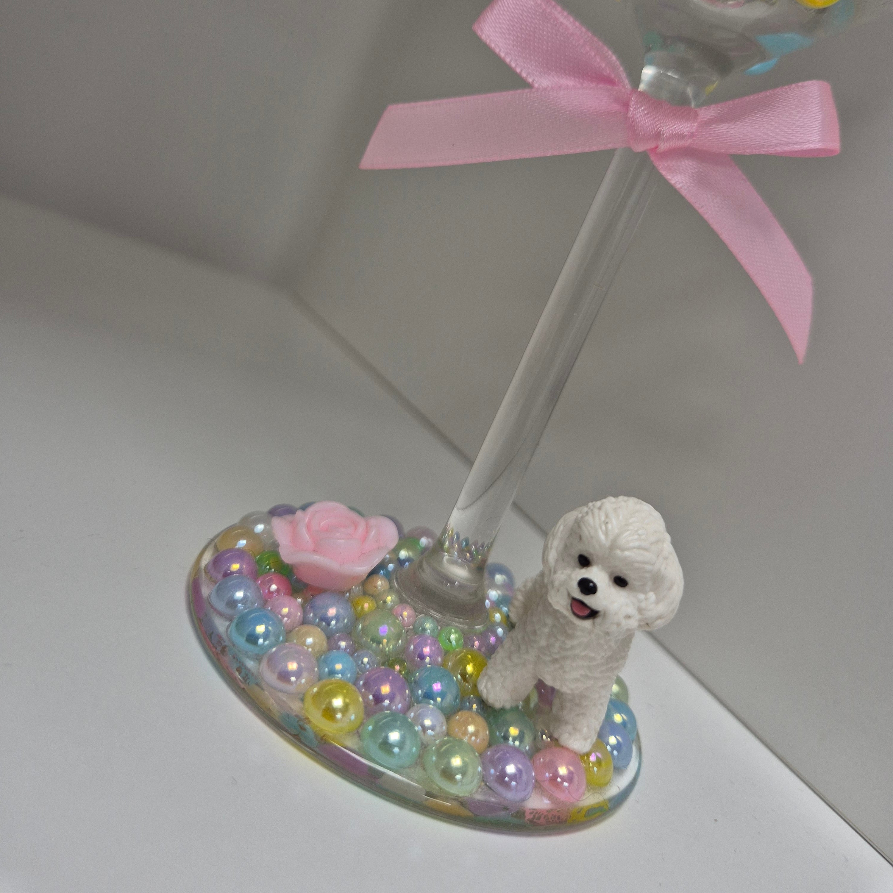 Bichon Frise Hand Decorated Wine Glass