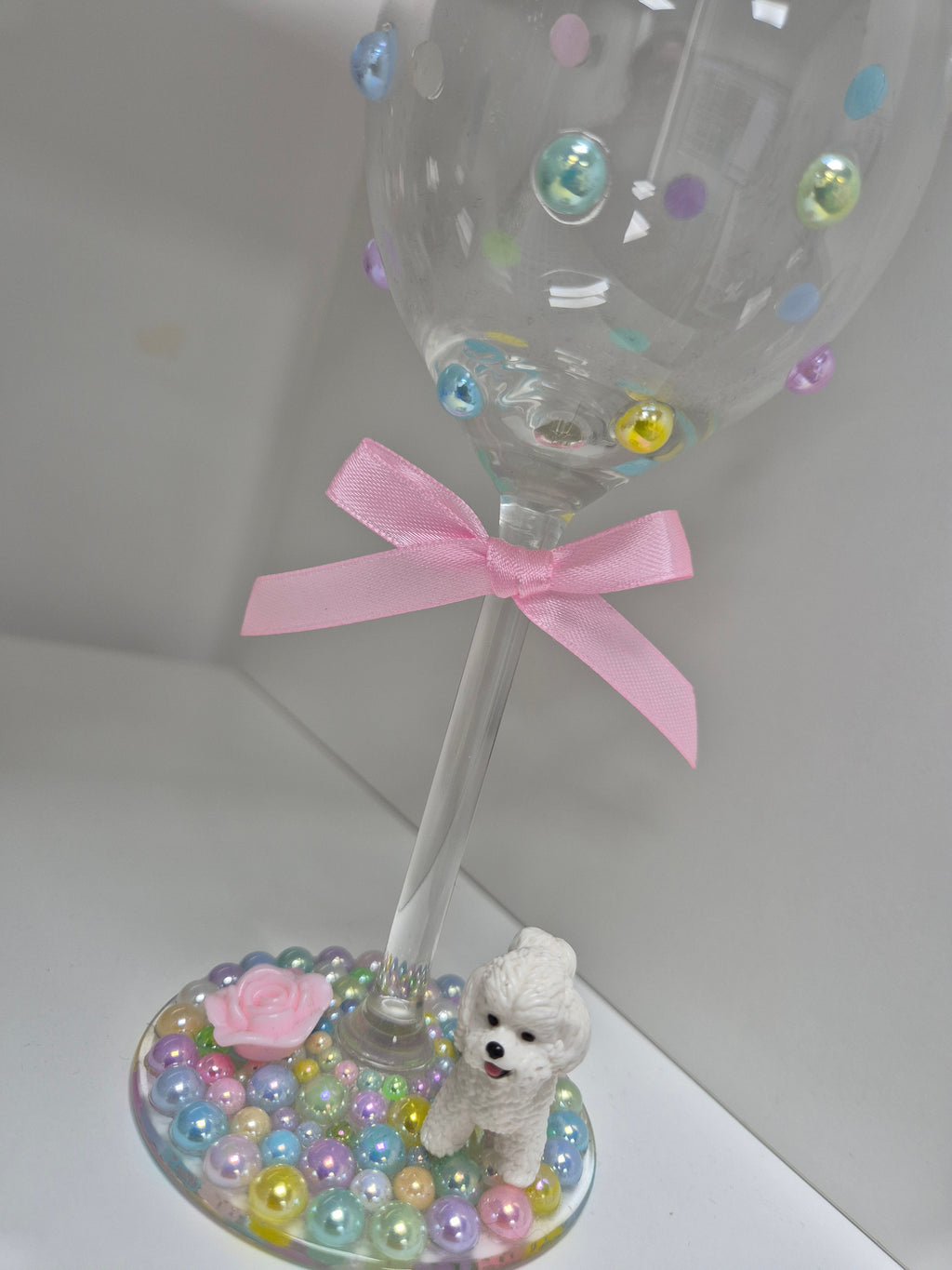 Bichon Frise Hand Decorated Wine Glass