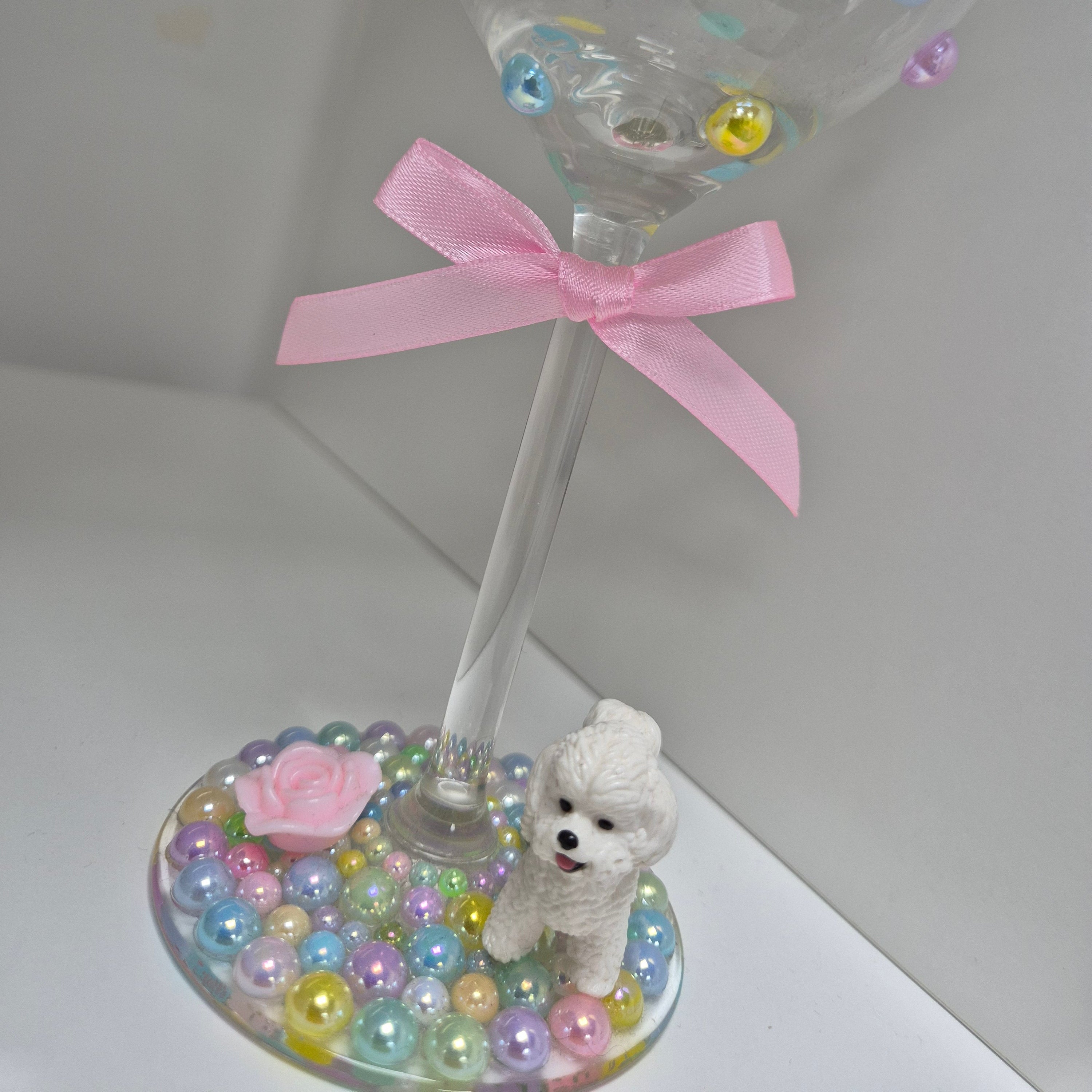 Bichon Frise Hand Decorated Wine Glass