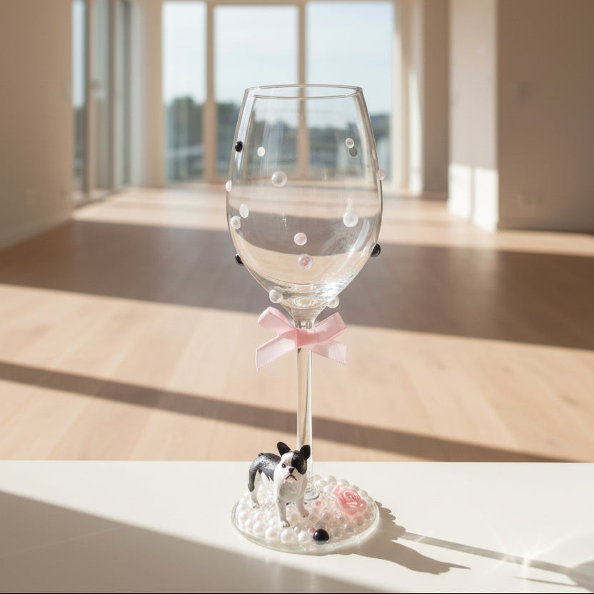Glass with decorative elements on a white background