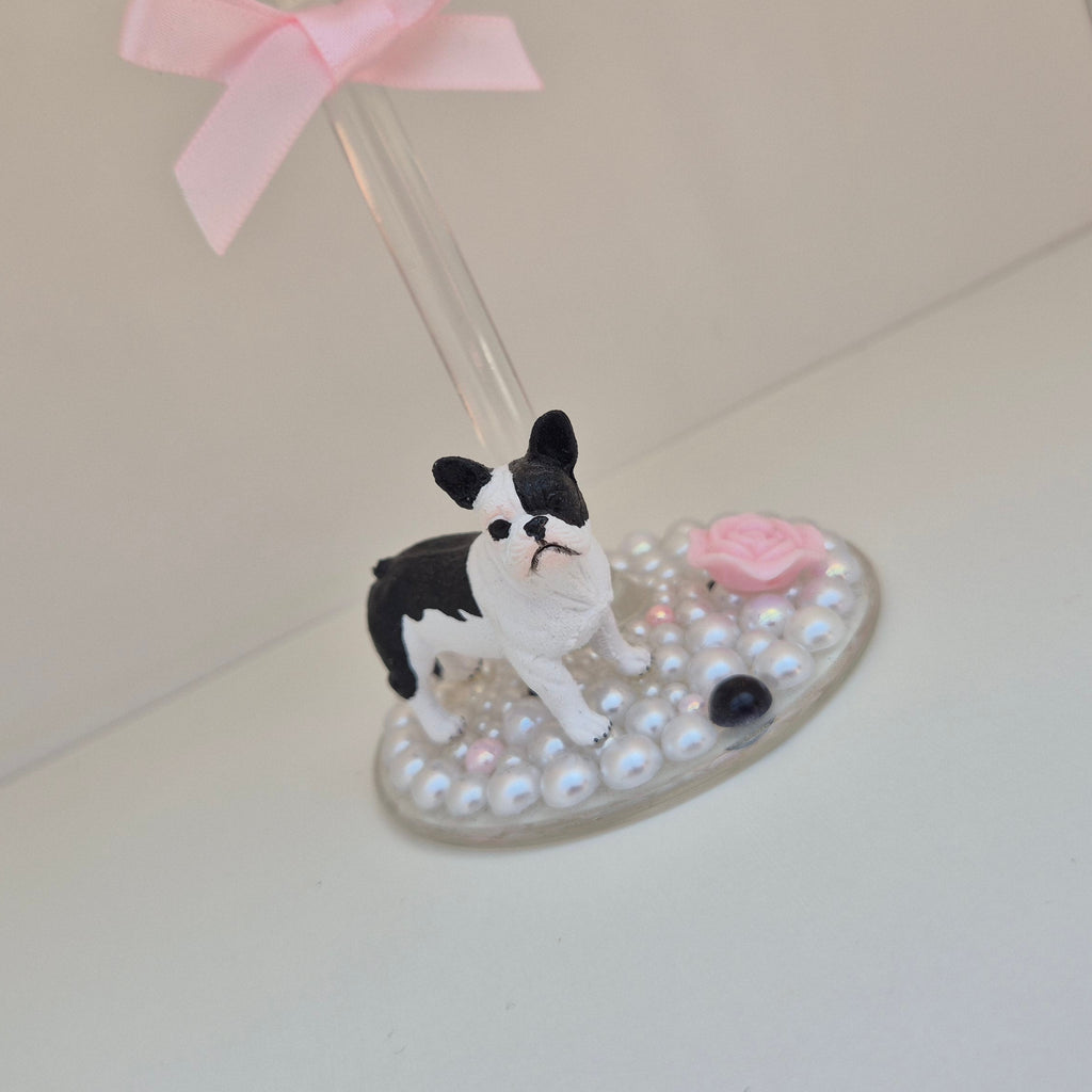 French Bulldog Hand Decorated Wine Glass