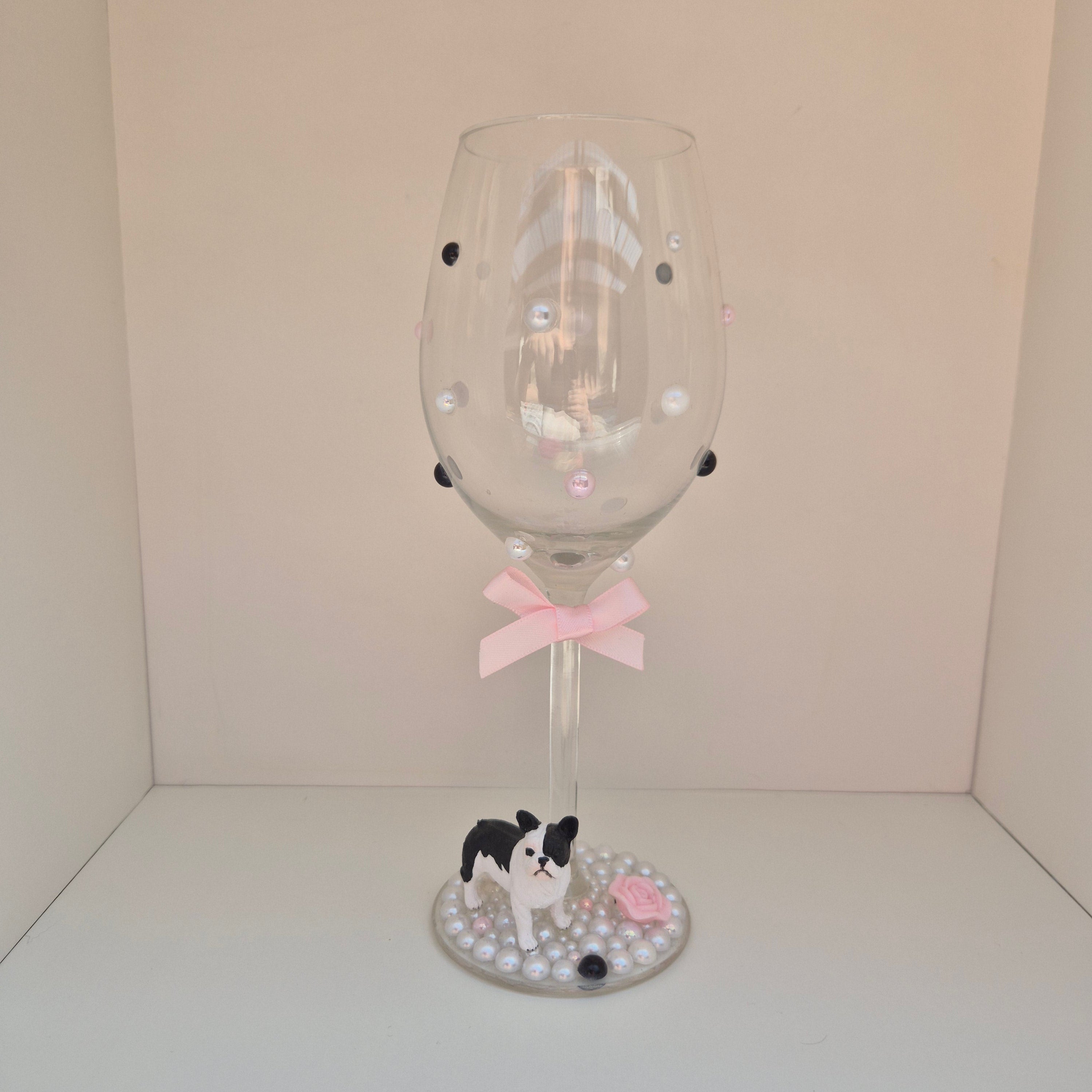 French Bulldog Hand Decorated Wine Glass
