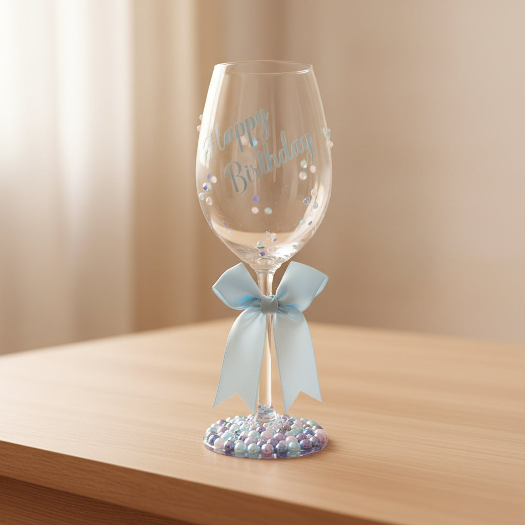 Happy Birthday Hand Beaded Wine Glass