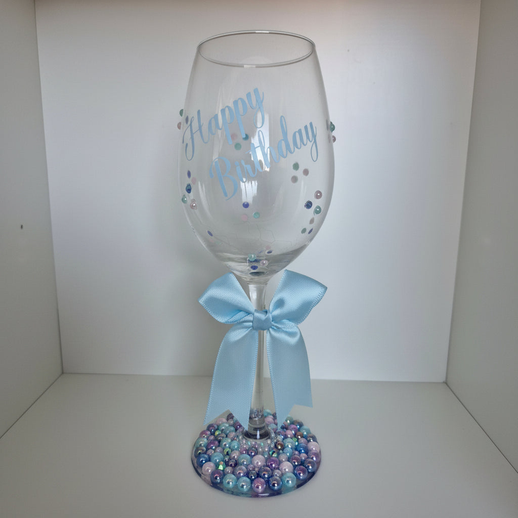 Happy Birthday Hand Beaded Wine Glass