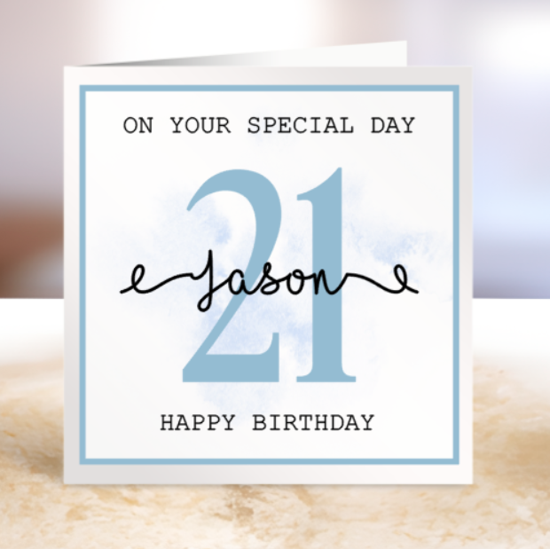 Personalised 21st Birthday Card - On Your Special Day - Blue