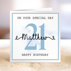 Personalised 21st Birthday Card - On Your Special Day - Blue