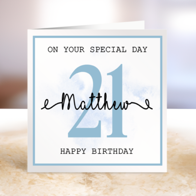Personalised 21st Birthday Card - On Your Special Day - Blue