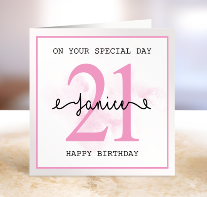 Personalised 21st Birthday Card - On Your Special Day - Pink