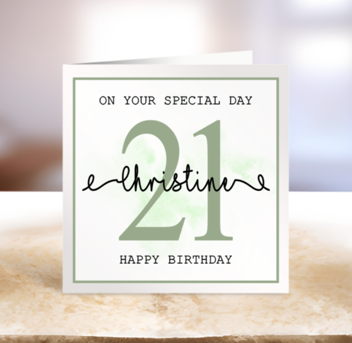Personalised 21st Birthday Card - On Your Special Day - Green