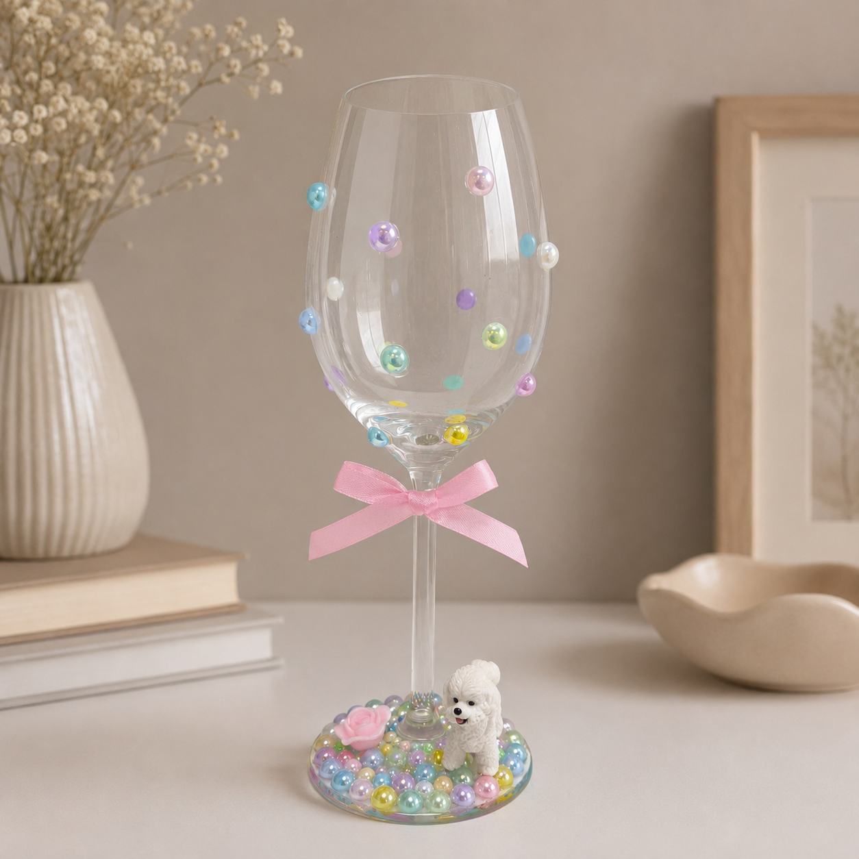 Bichon Frise Hand Decorated Wine Glass