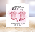 Personalised Twins New Baby Greeting Card - Custom Birth Details, Pink or Blue