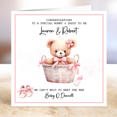 Baby Girl Congratulations Card - Personalised Name Card