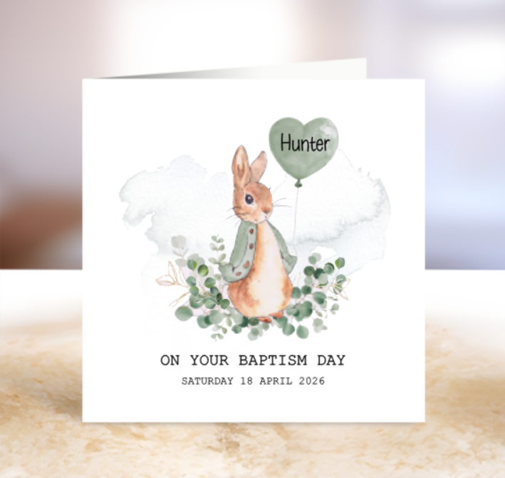Personalised Baptism Card - Rabbit Theme