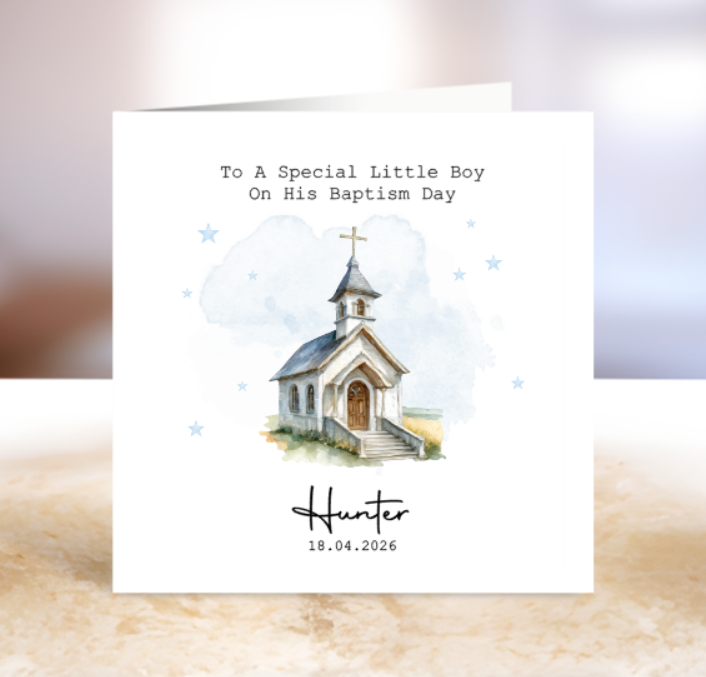 Personalised Boys Baptism Card - Church