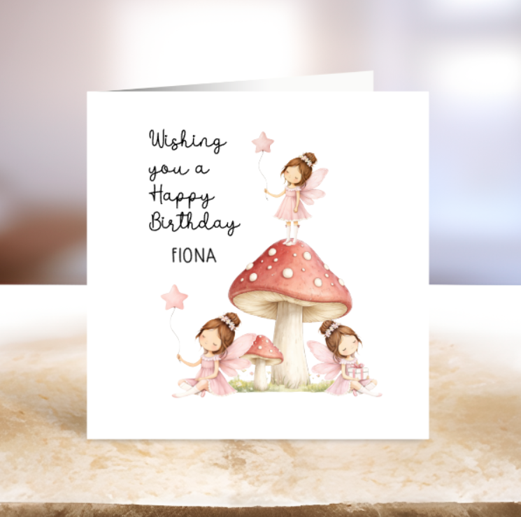 Personalised Fairy & Mushroom Birthday Card