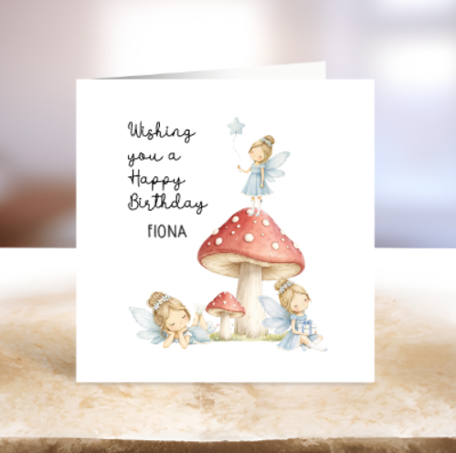 Personalised Fairy & Mushroom Birthday Card