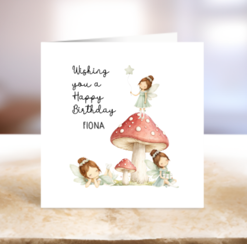 Personalised Fairy & Mushroom Birthday Card