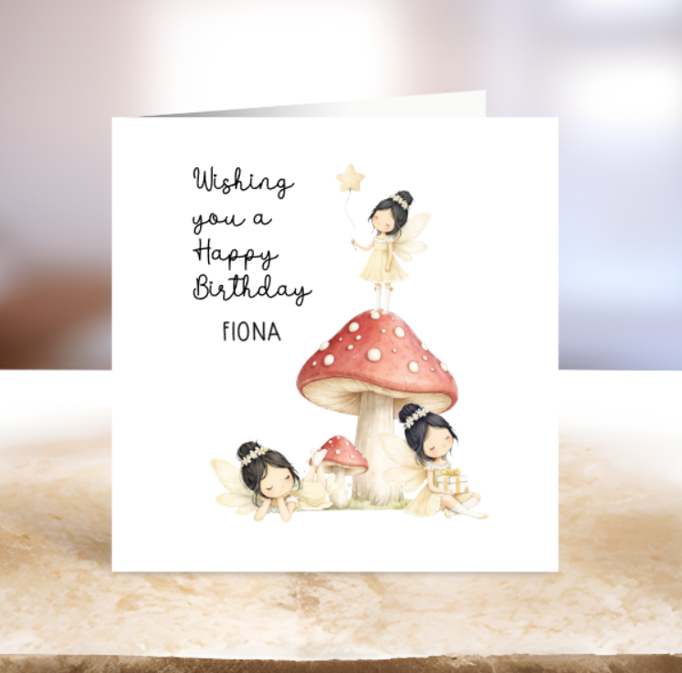 Personalised Fairy & Mushroom Birthday Card