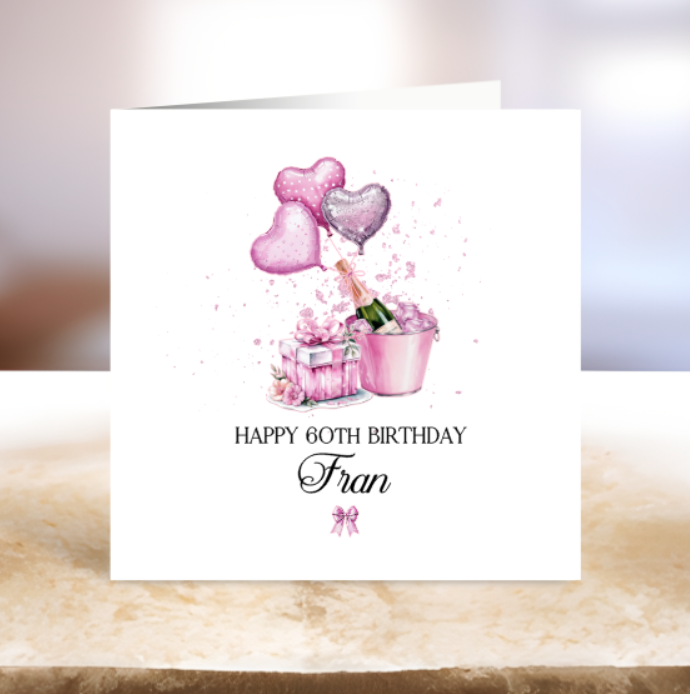 Personalised Pink Champagne Birthday Card
