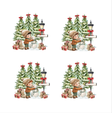 Personalised Vintage Boy & Snowman Christmas Card