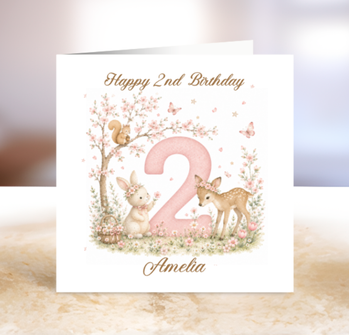 Personalised Second Birthday Card - Enchanted Forest Collection