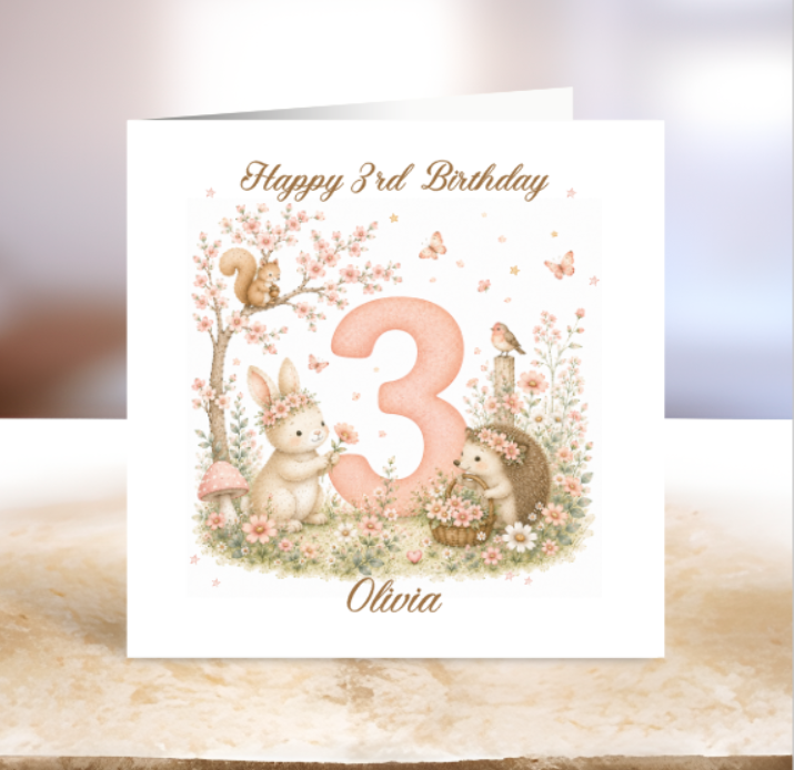 Personalised Third Birthday Card - Enchanted Forest Collection